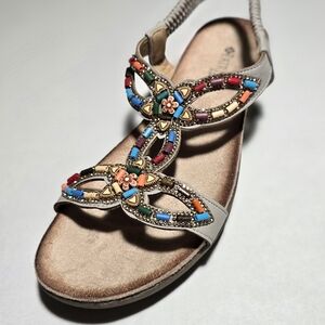 Spring !!!! Patrizia Size 8 Beaded Beige Women's Comfort Sandals New In Box